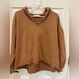 Zenana Oversized Brown Cropped‎ Sweatshirt Hoodie